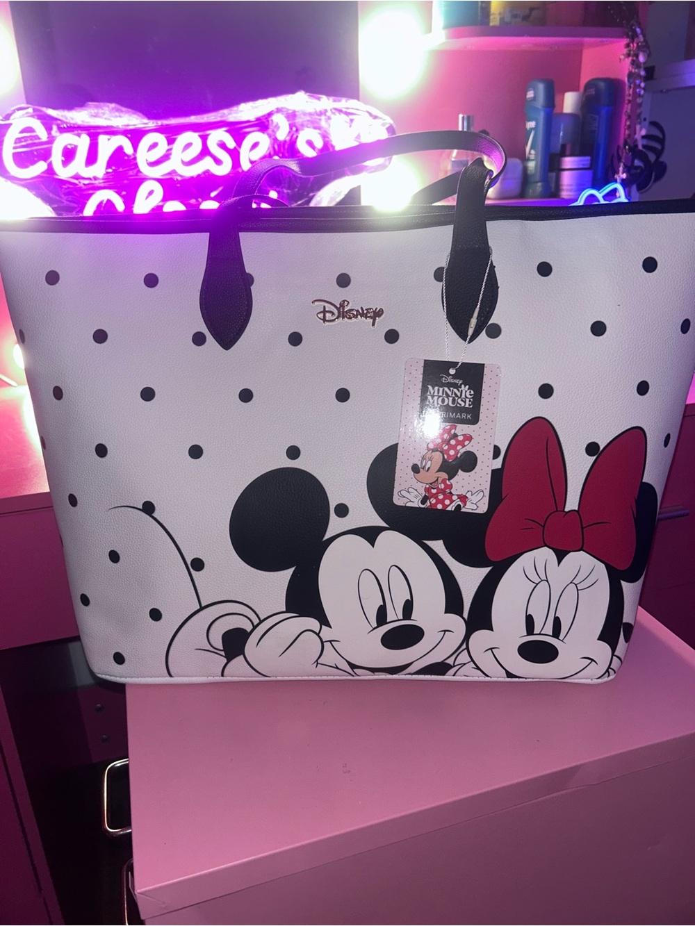 Disney's Mickey & Minnie Mouse Large Faux Leather Tote Bag.